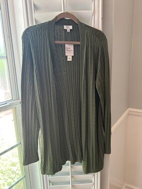 Kim Rogers Dark Olive Open Cable Knit Cardigan